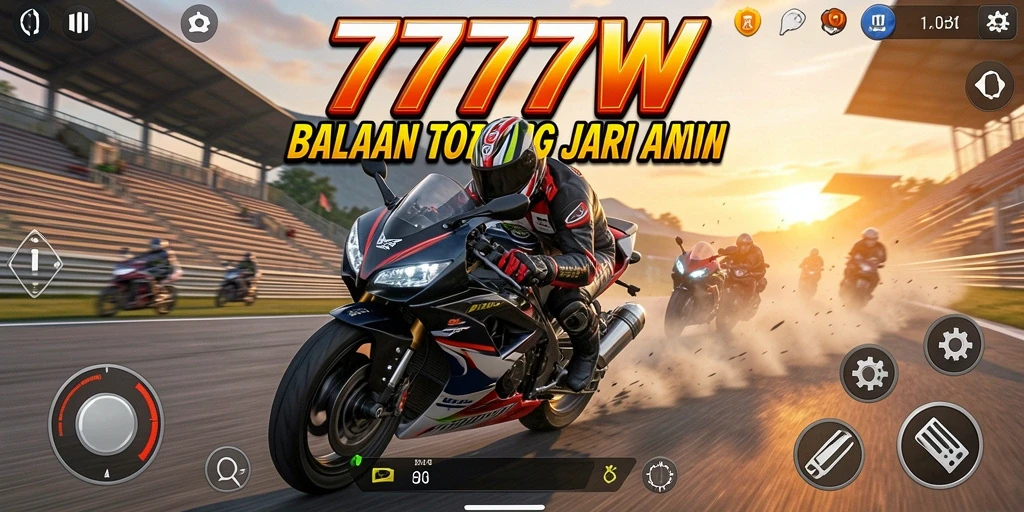 Tampilan saat balapan motor di 7777W yang seru dan menegangkan.