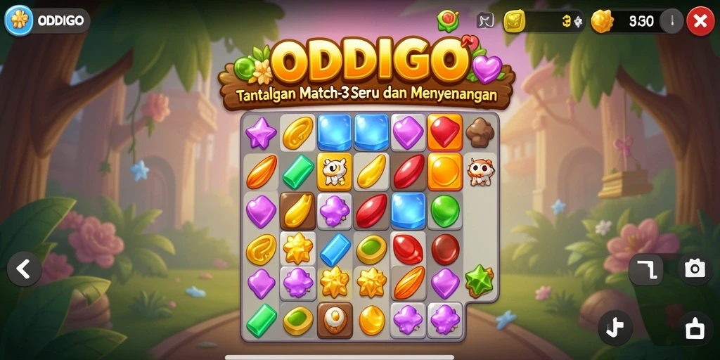 Tampilan gameplay ODDIGO yang penuh warna dan menarik.