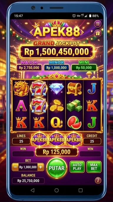 Tampilan antarmuka utama aplikasi apek88.